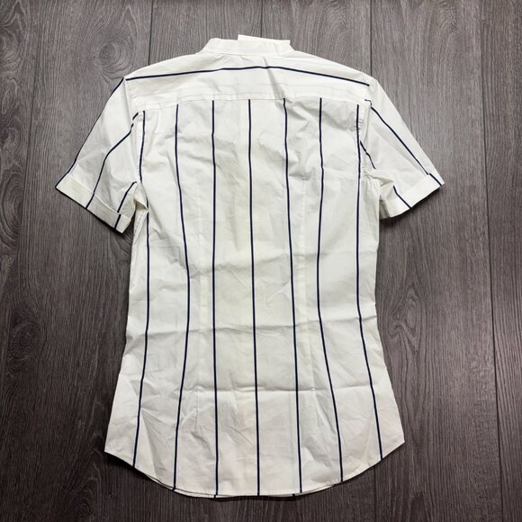 H&M Muscle Fit Striped Button Shirt White Collarless New NWT - Picture 5 of 8